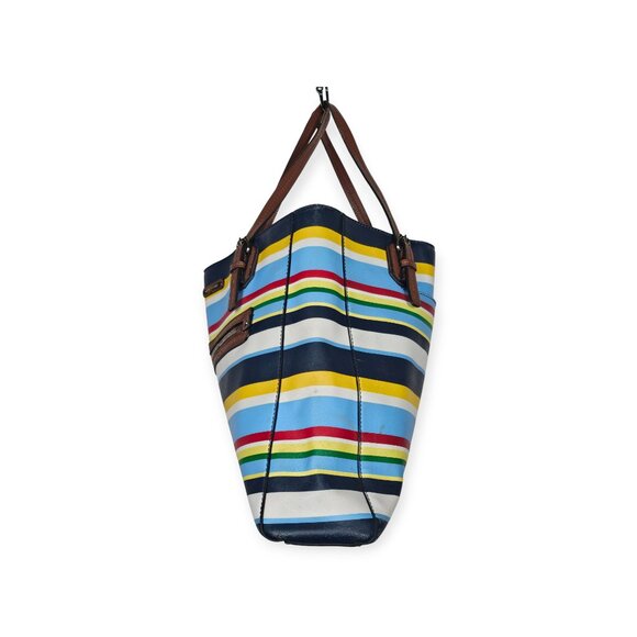 Dana Buchman Multicolor Stripe Tote With Brown Faux Leather Straps & Zip Pocket - Picture 8 of 16